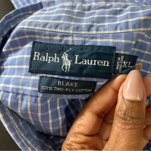 POLO Ralph Lauren Button Down Shirt Men's Blake Blue White Gingham Check Size XL - Picture 3 of 7